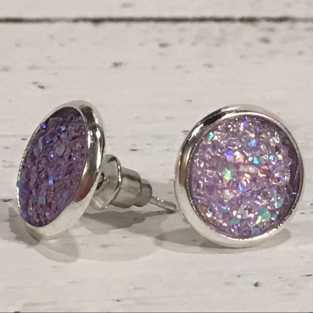 Acrylic ( Druzy Look Like ) Stud Earrings - Picture 2 of 2